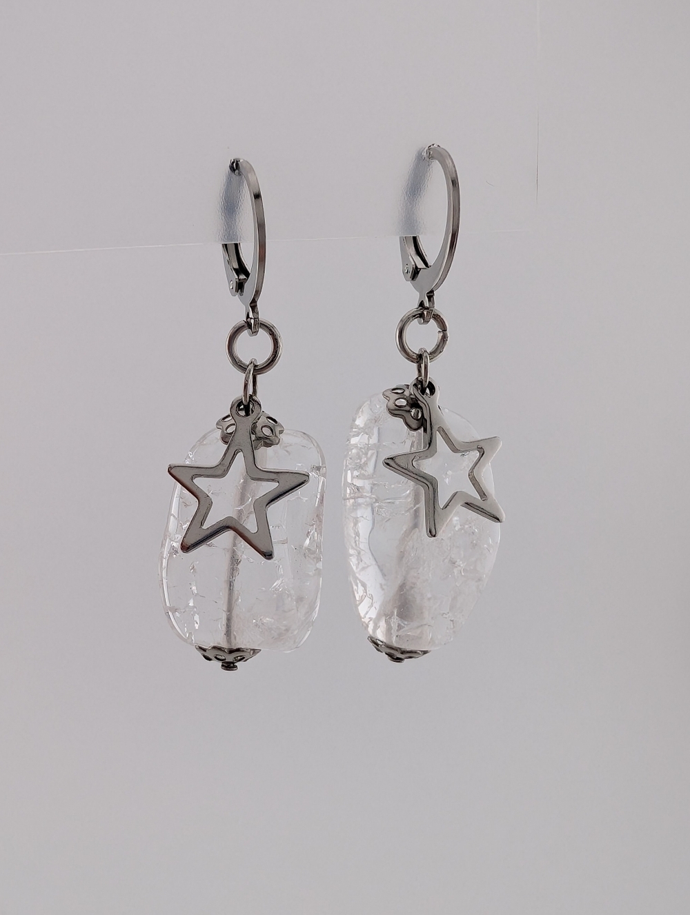 Rock Crystal Celestial Star Earrings - Artisan Handmade Gemstone Jewelry -D018 - Picture 3 of 6